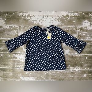 NWT Boden Women’s navy blue white polka dot flare sleeve top blouse US 14